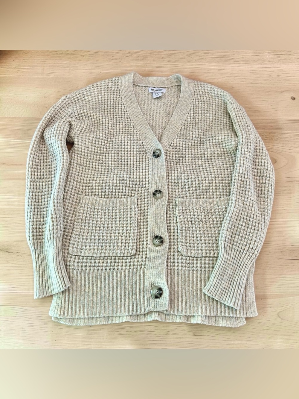 William Rast Beige Waffle Knit Oversized Cardigan - Size XS - Picture 2 of 6